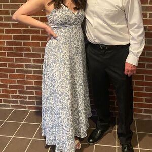Lulu’s Blue & White Floral Spaghetti Strap Maxi Dress
